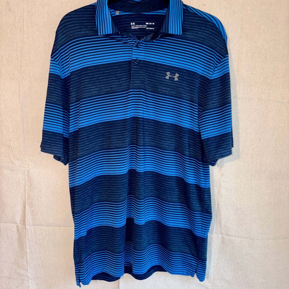 Under Armour Golf Polo Striped HeatGear Loose‎ Short Sleeve Mens Size Medium